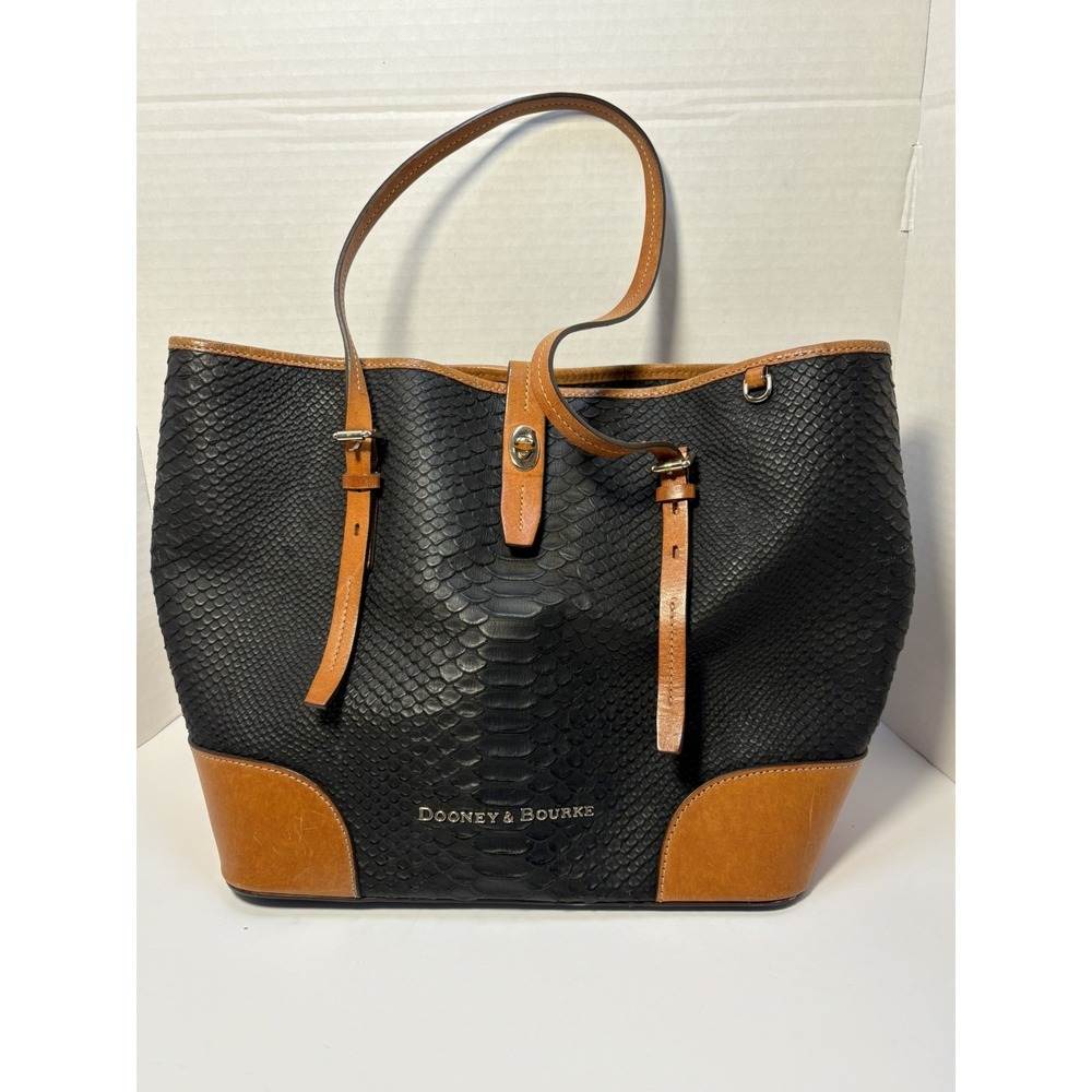 Dooney & Bourke Claremont Python Tote Bag Turn Lock Studs Adjustable Strap Large